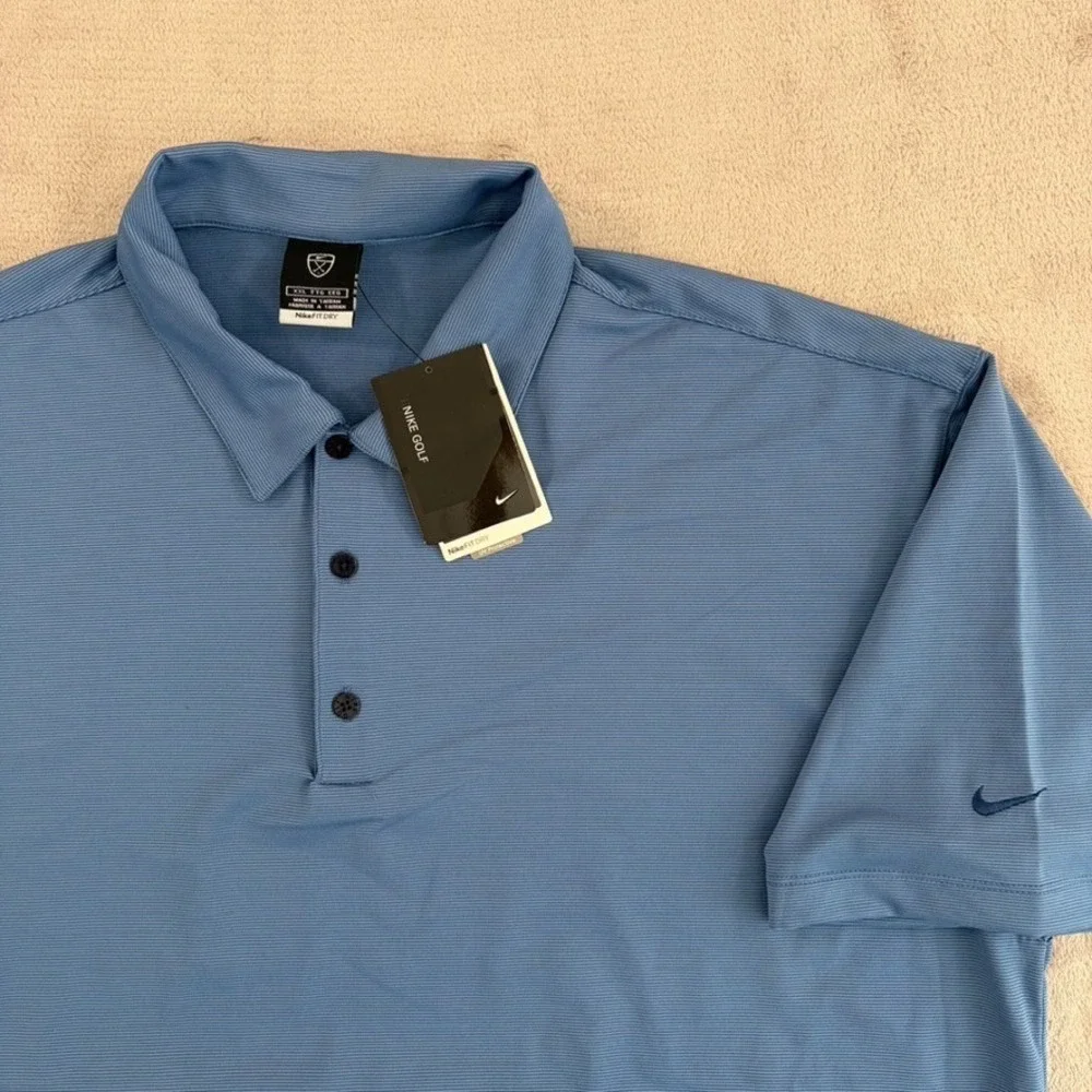 NIKE GOLF Stretch Dri-FIT UV Fine Line Sport Golf Polo Shirt Men‎ 2XL Blue NWT